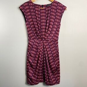 Zara Trafalac Sleeveless Burgundy Wine Allover‎ Robin Bird Midi Dress Size XS